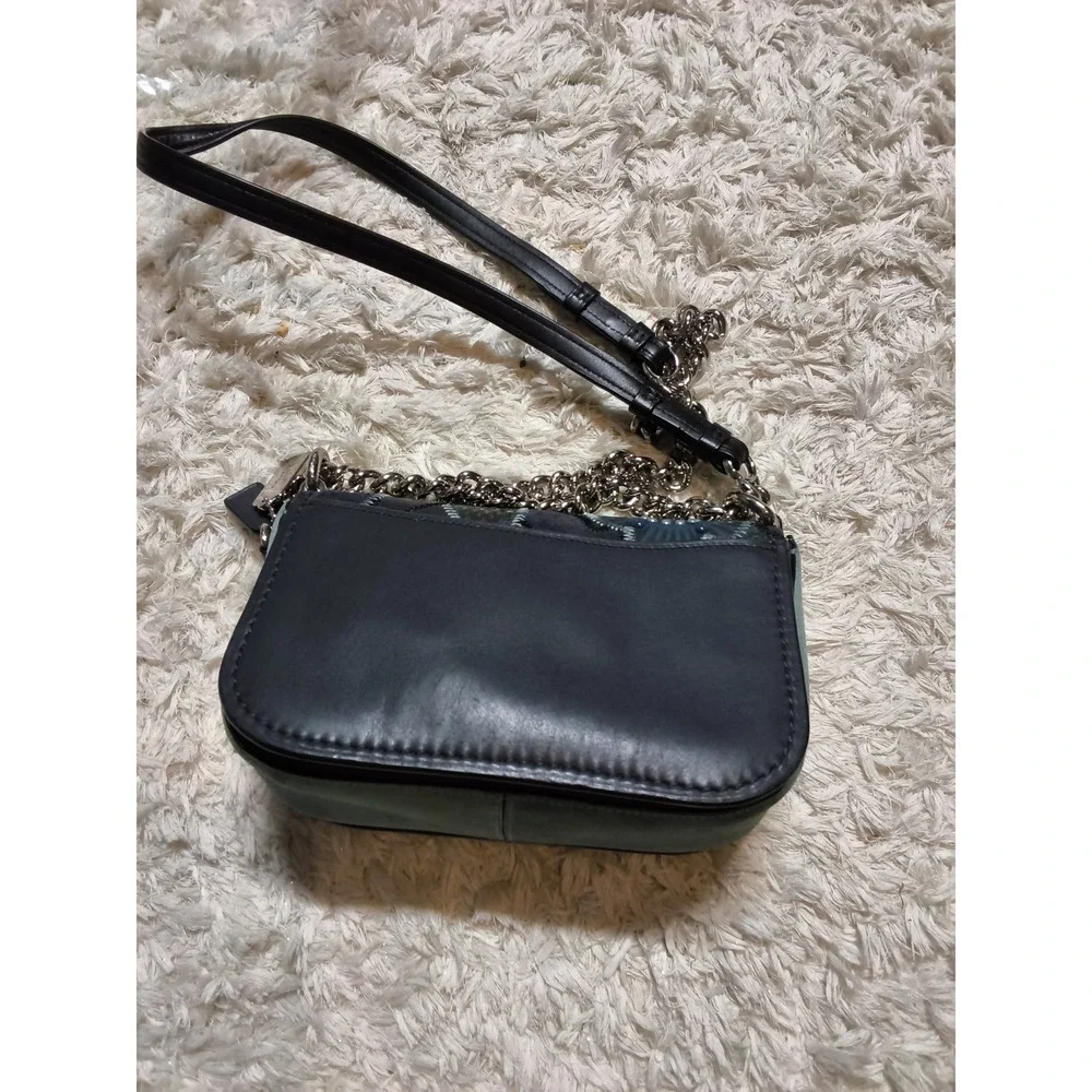 48.Coach Dinky Tea Rose Floral Applique Leather Crossbody Bag Black Blue 24966